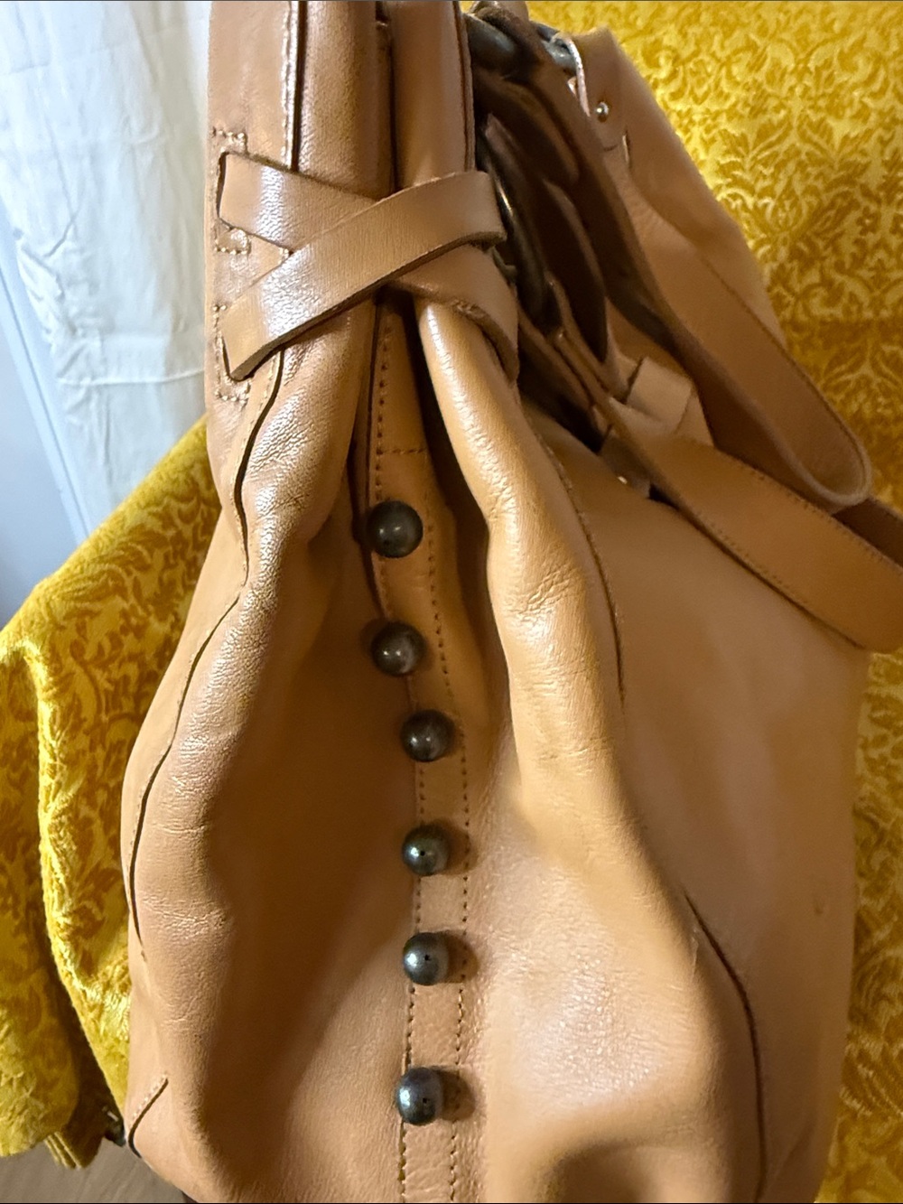 Brown Leather Shoulder Bag with Center Knot Accent - Picture 4 of 10